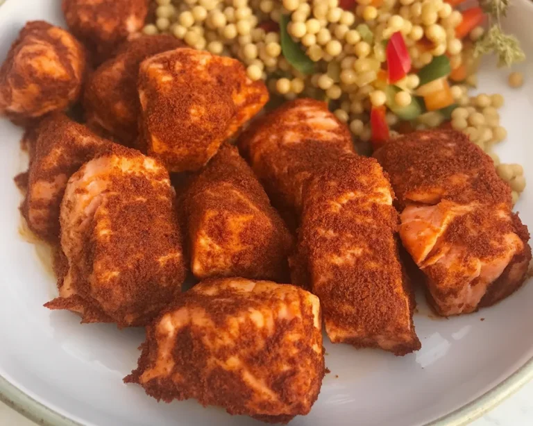 Delicious homemade salmon bites recipe served with a flavorful sauce.