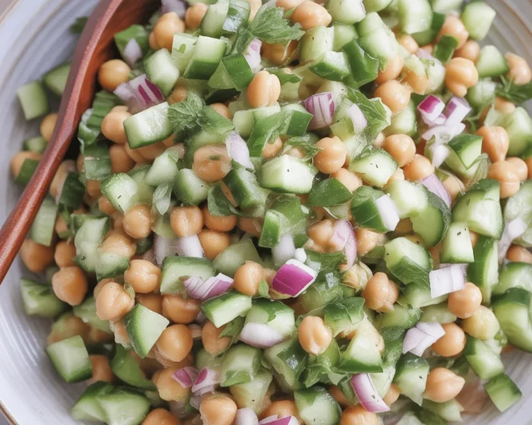 Chickpea, Cucumber & Feta Salad with fresh herbs and lemon dressing.
