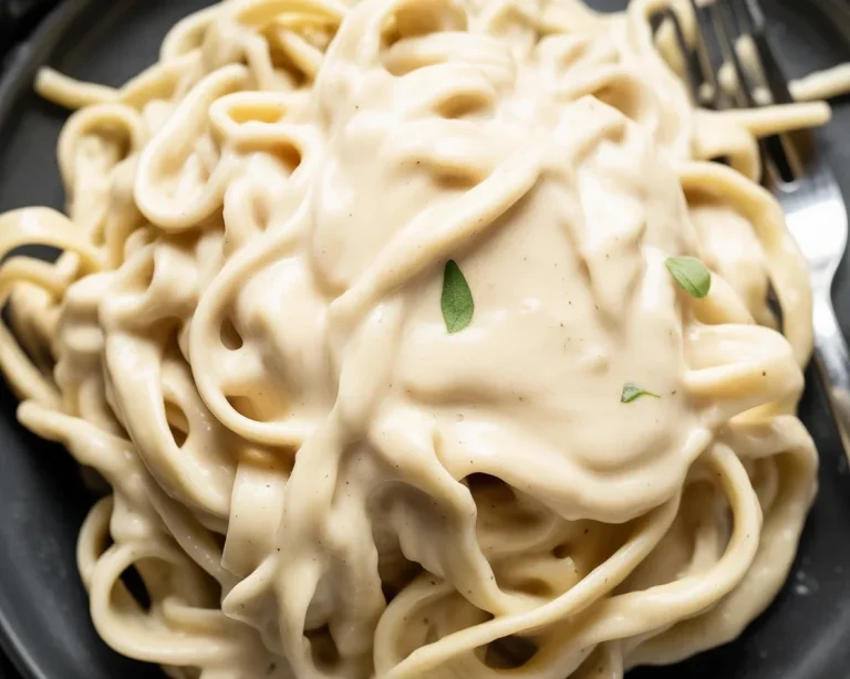 Creamy dairy free alfredo sauce made with coconut milk and garlic, perfect for vegan dishes.