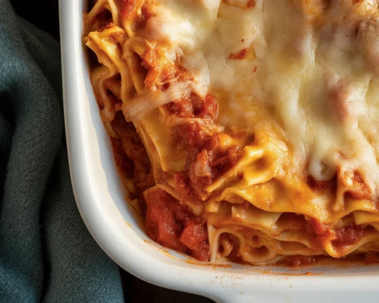 Delicious dairy free lasagna with layers of meat sauce and creamy almond ricotta
