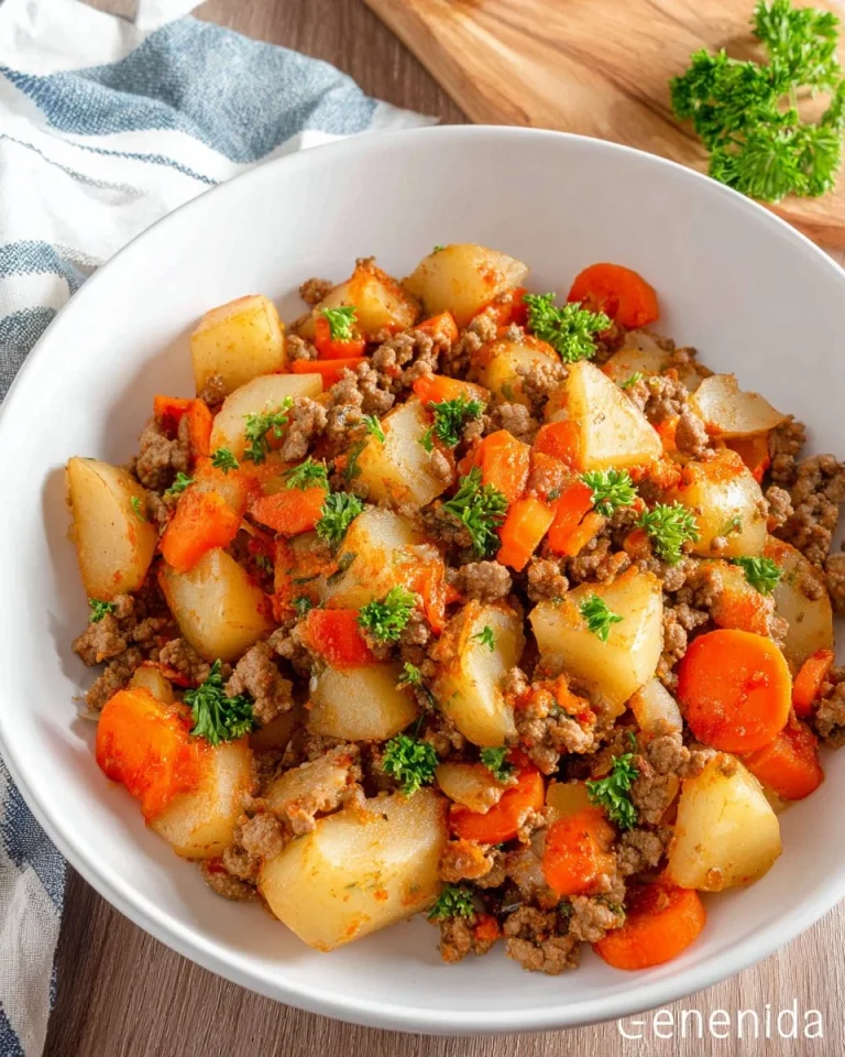 Delicious Hamburger Potato Casserole topped with cheese in a baking dish.