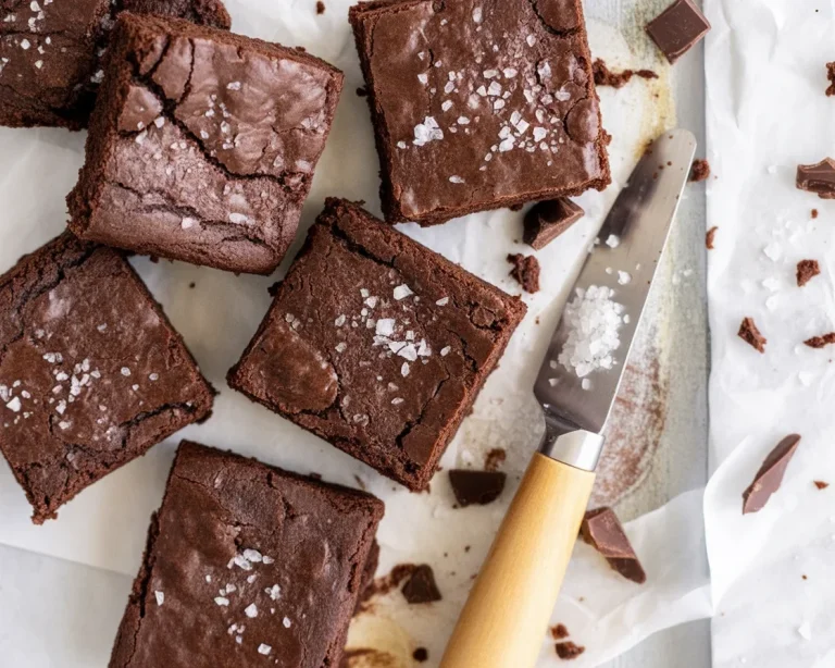 Fudgy dairy free brownies displayed on a plate with chocolate drizzle.