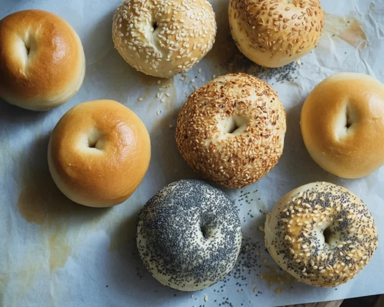 Delicious homemade sourdough bagels fresh from the oven, soft and chewy texture.
