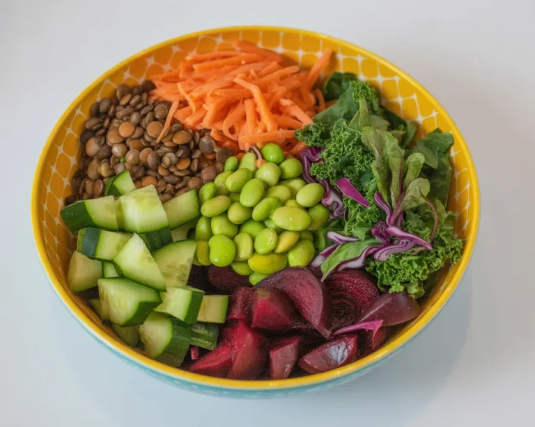 Colorful high protein salad with chicken, quinoa, and fresh vegetables in a bowl.