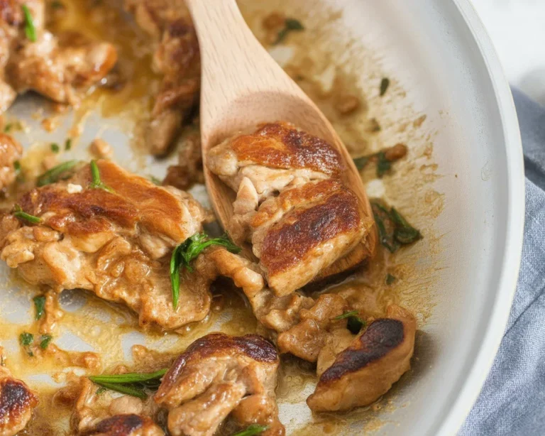 Sautéed lions mane mushrooms in a skillet with herbs and spices.