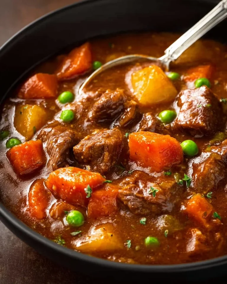 Bowl of slow cooker creamy beef soup topped with fresh herbs
