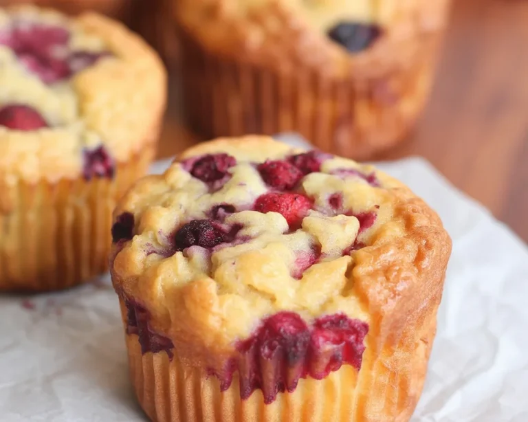Delicious high protein muffins made with blueberries and bananas for a healthy snack.